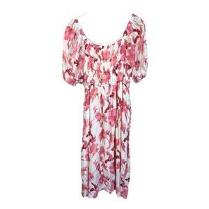 Hayden Los Angeles Puff Sleeve Floral Maxi Dress Size 1XL Cottage Smocked Gauzy